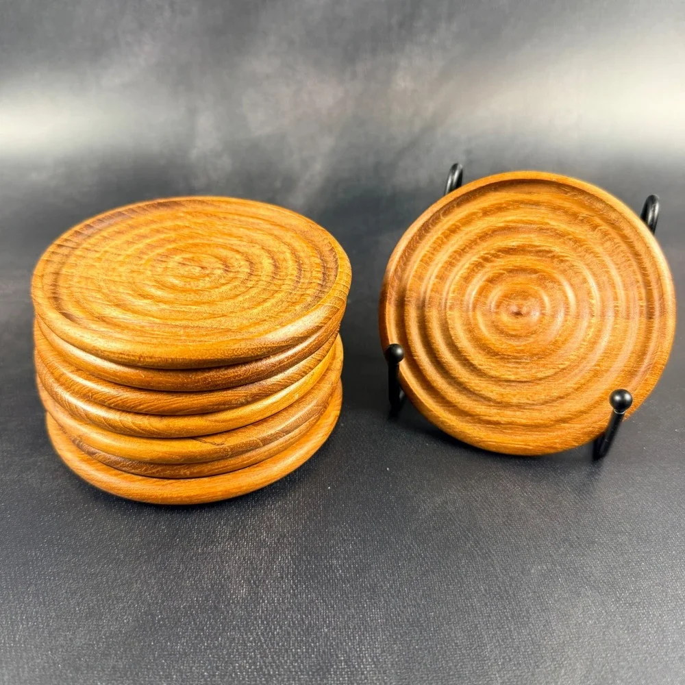 Dansk Teak Wood Coasters Set of 8 Round Danish Modern Quistgaard Denmark JHQ